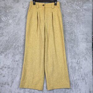 Sézane Pants Womens 38 Yellow Wool Tweed Wide Leg Pleated Dress Trousers Work